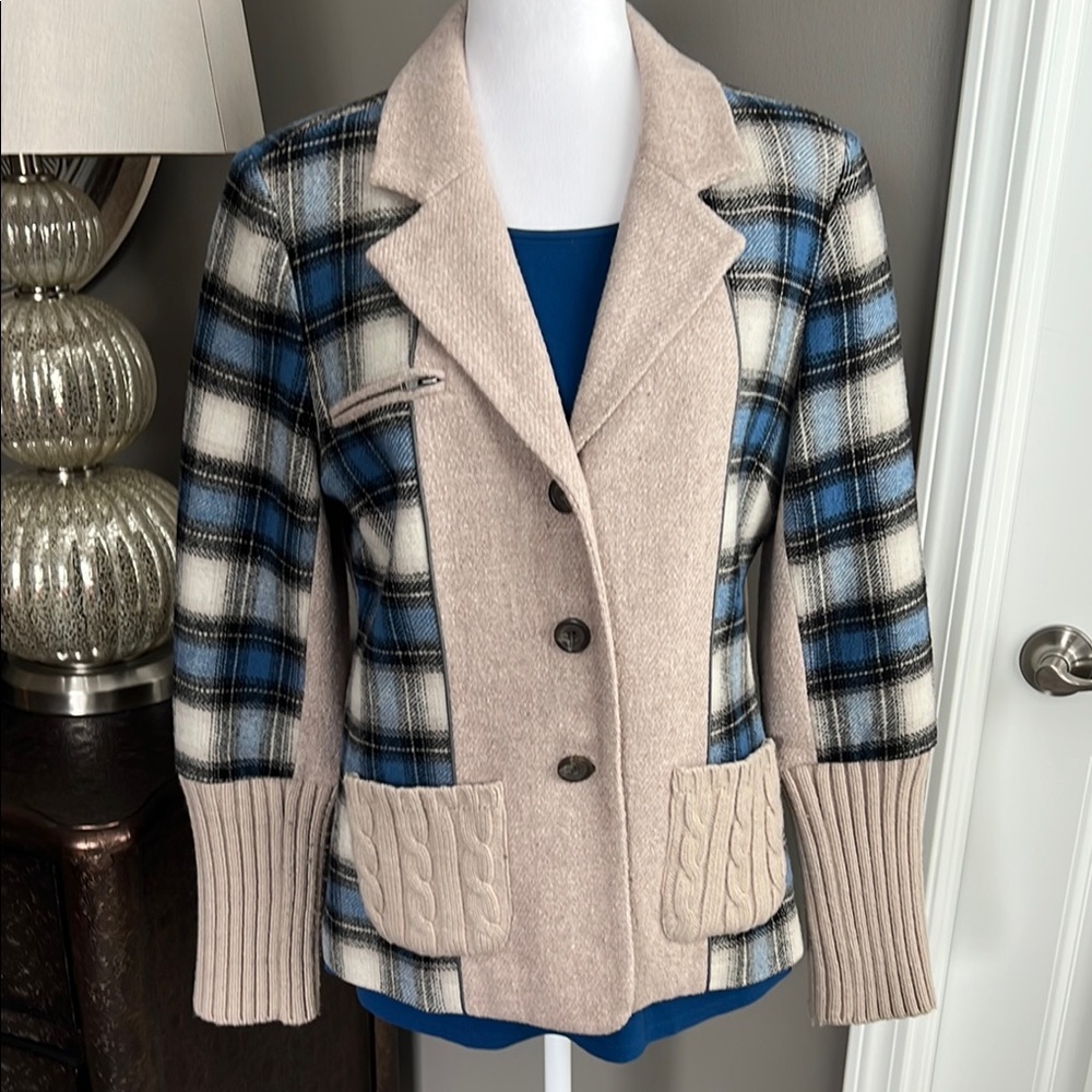 Sundance Plaid Wool-Blend Jacket with Cable Knit Details